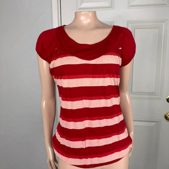 Vintage y2K Diesel Women's shirt Cotton Striped Baby Tee T-shirt Top Wide EE16 - Picture 1 of 6